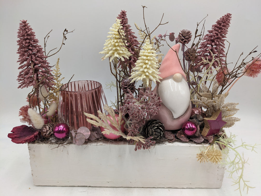 Weihnachtsgesteck Teelicht W-Mann Bäume rosa