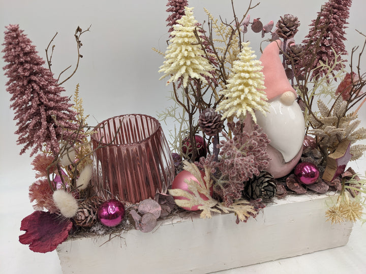 Weihnachtsgesteck Teelicht W-Mann Bäume rosa