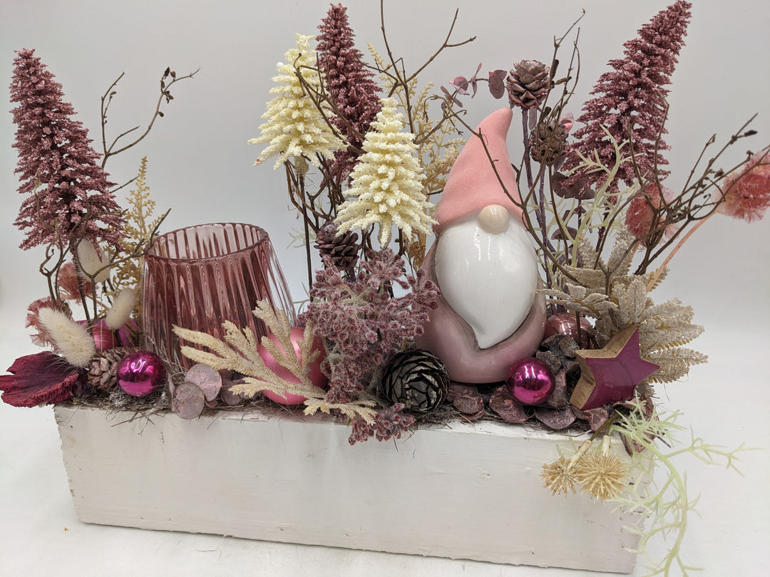 Weihnachtsgesteck Teelicht W-Mann Bäume rosa