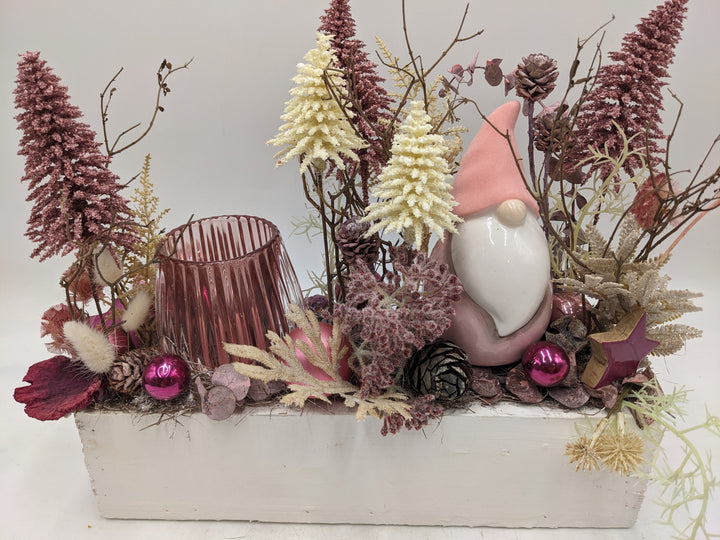 Weihnachtsgesteck Teelicht W-Mann Bäume rosa