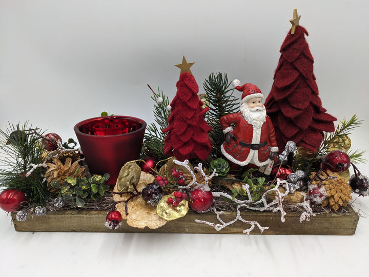 Weihnachtsgesteck W-Mann Teelicht Bäume rot