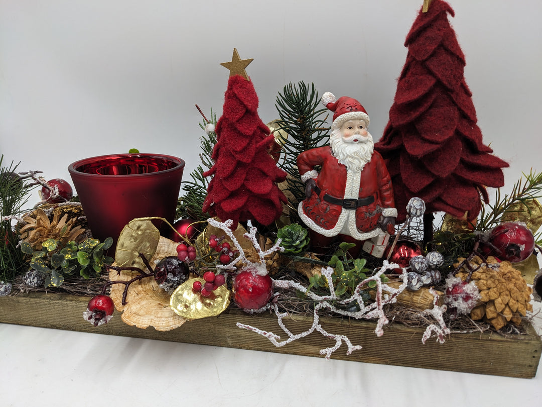 Weihnachtsgesteck W-Mann Teelicht Bäume rot