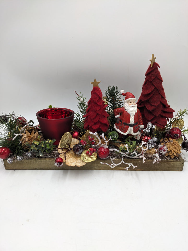 Weihnachtsgesteck W-Mann Teelicht Bäume rot