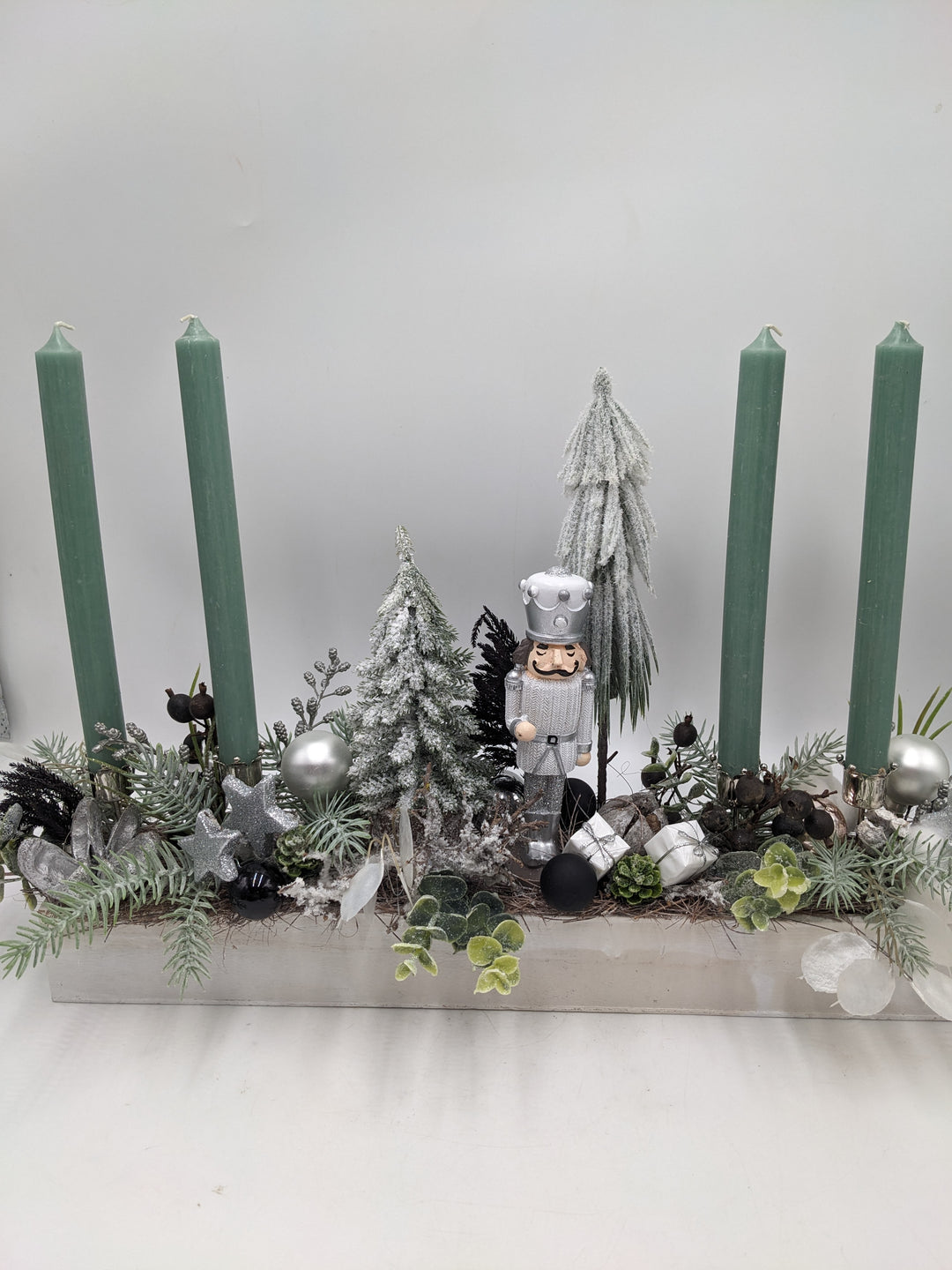 Weihnachtsgesteck Salbei Bäume silber
