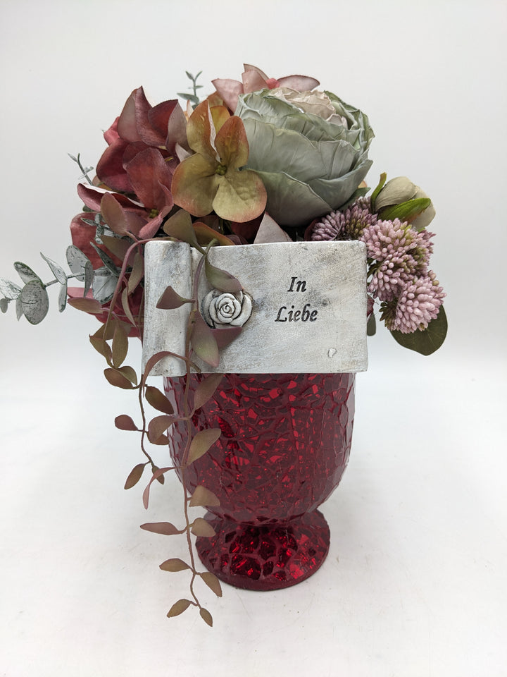 Trauergesteck Rose Hortensie rot