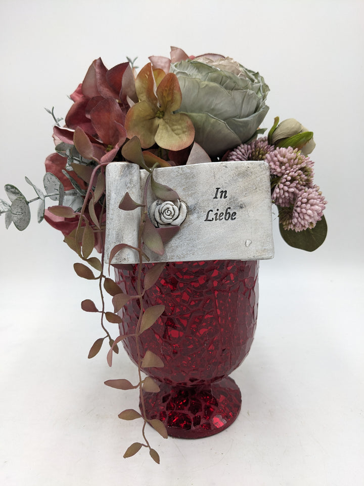 Trauergesteck Rose Hortensie rot
