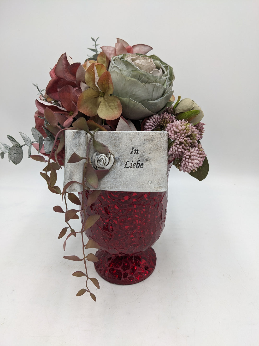 Trauergesteck Rose Hortensie rot