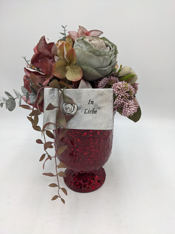 Trauergesteck Rose Hortensie rot