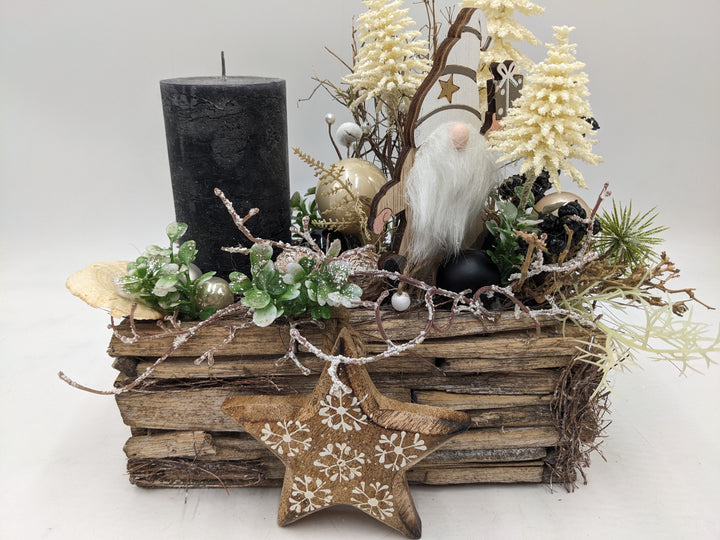 Weihnachtsgesteck Stern Wichtel schwarz creme