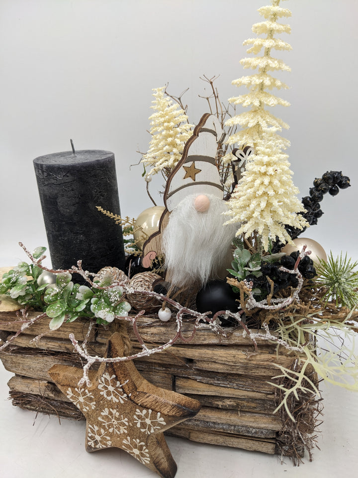 Weihnachtsgesteck Stern Wichtel schwarz creme