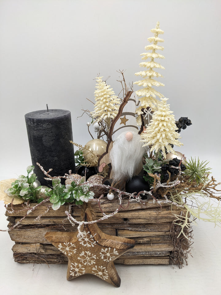 Weihnachtsgesteck Stern Wichtel schwarz creme