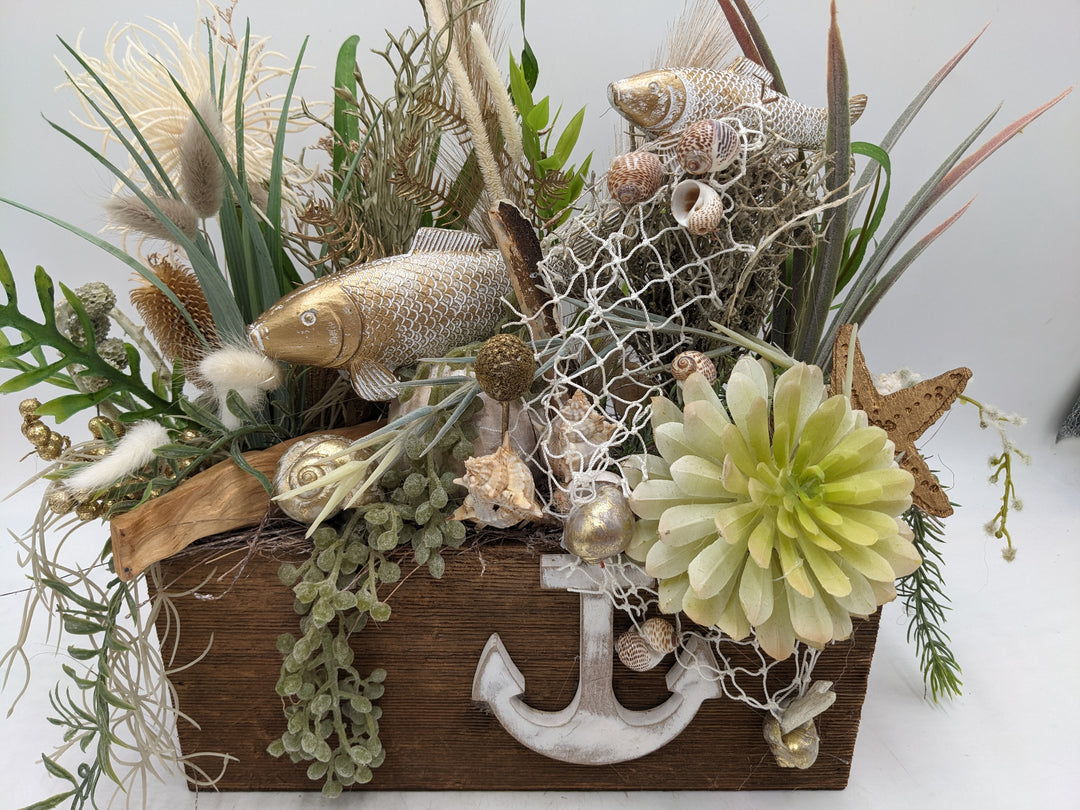 Sommergesteck Fische Gräser Anker maritim