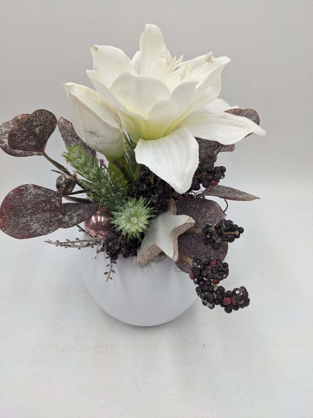 Wintergesteck Amaryllis Eukalyptus weiss rosa