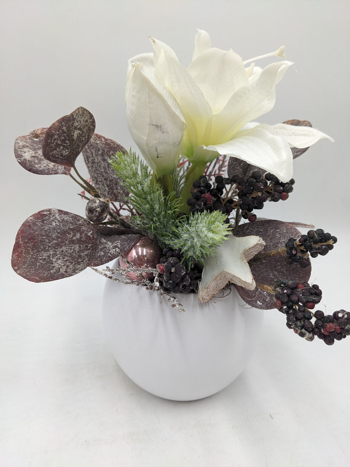 Wintergesteck Amaryllis Eukalyptus weiss rosa