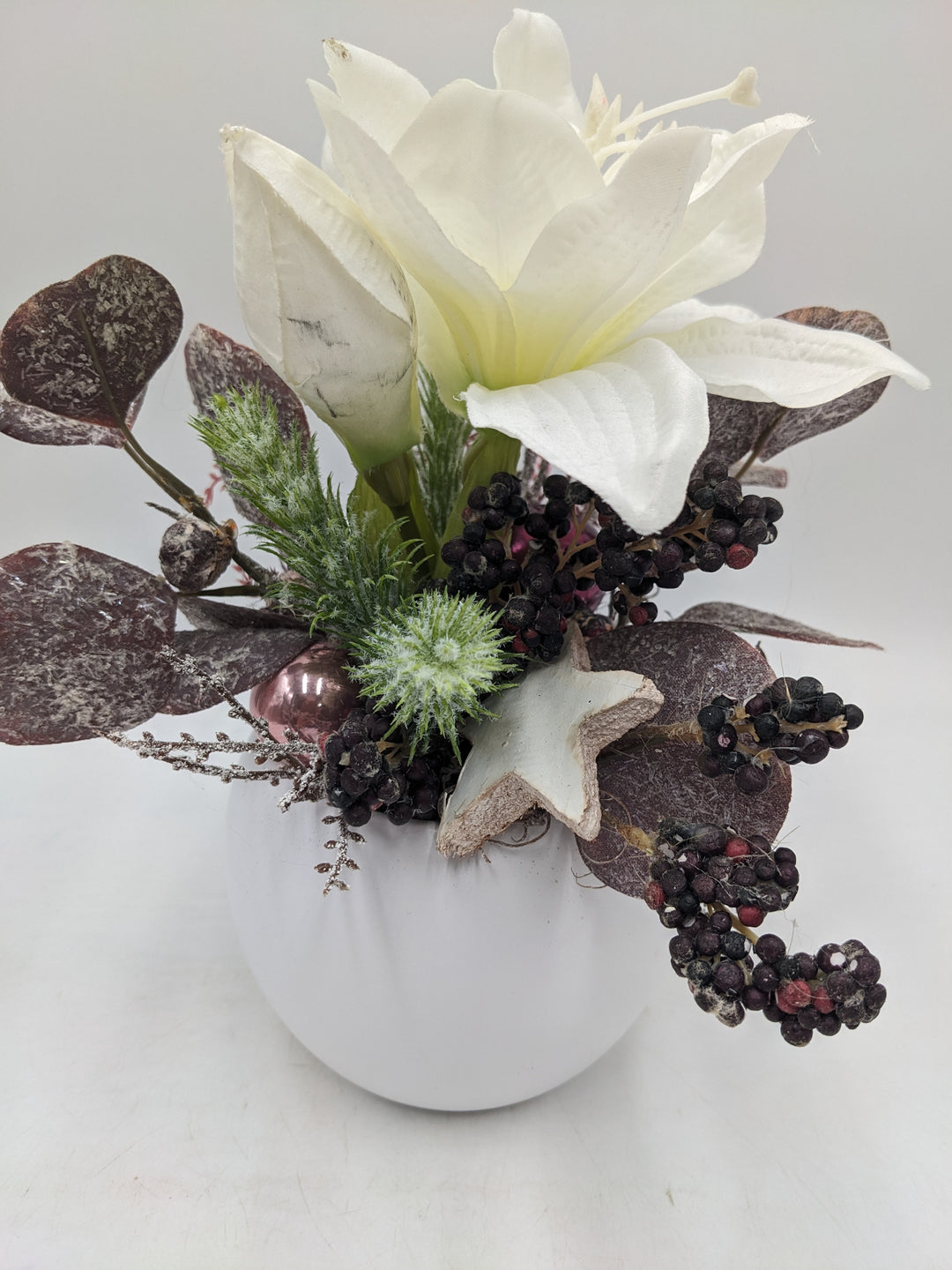 Wintergesteck Amaryllis Eukalyptus weiss rosa