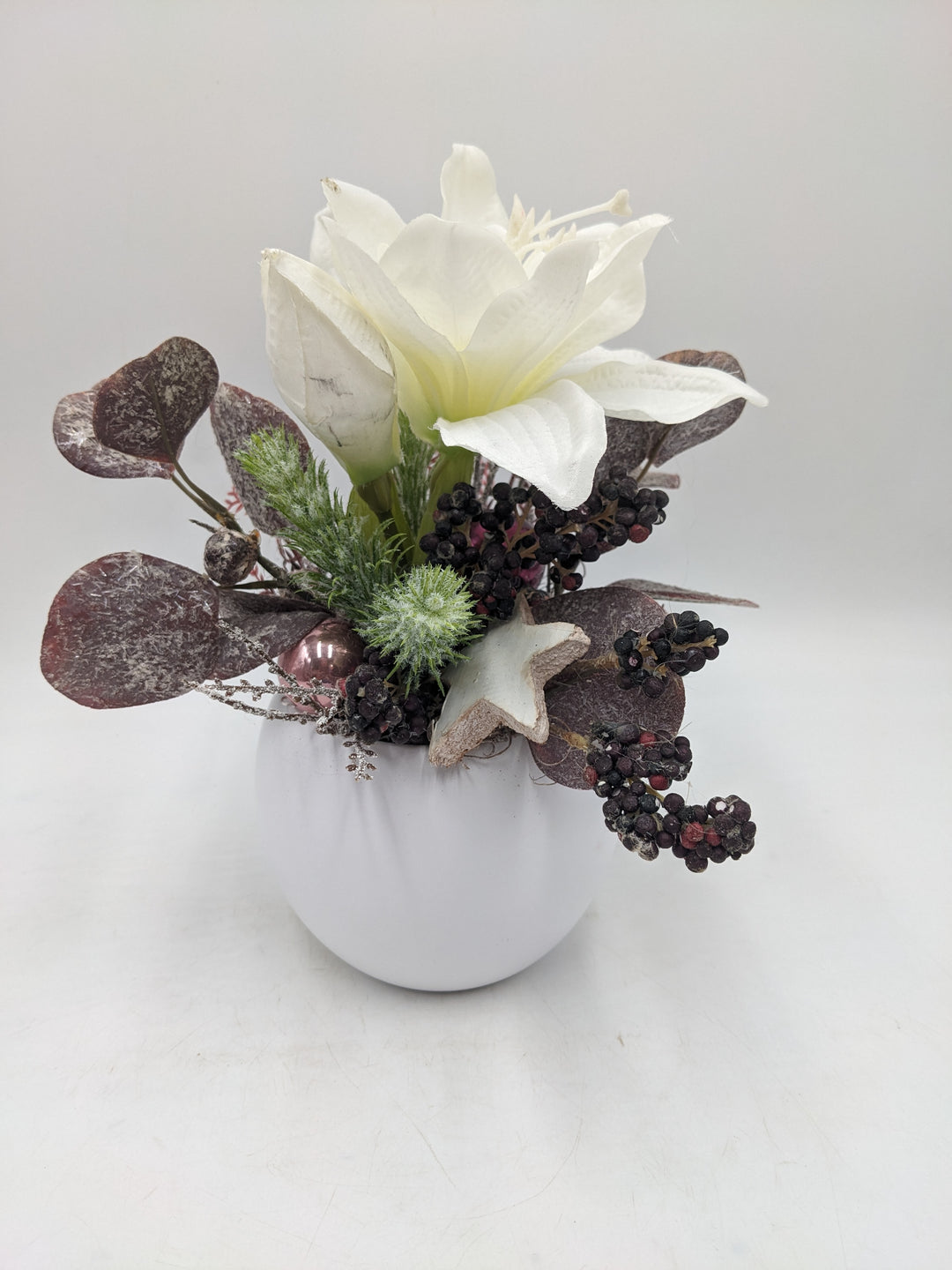 Wintergesteck Amaryllis Eukalyptus weiss rosa
