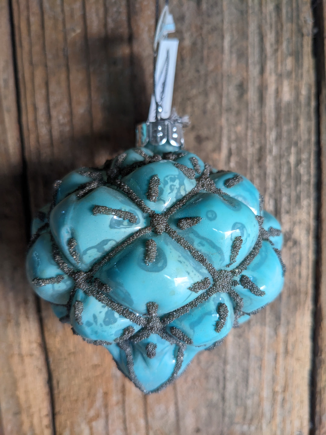 Weihnachtskugel Rautenmuster Tropfenform mint