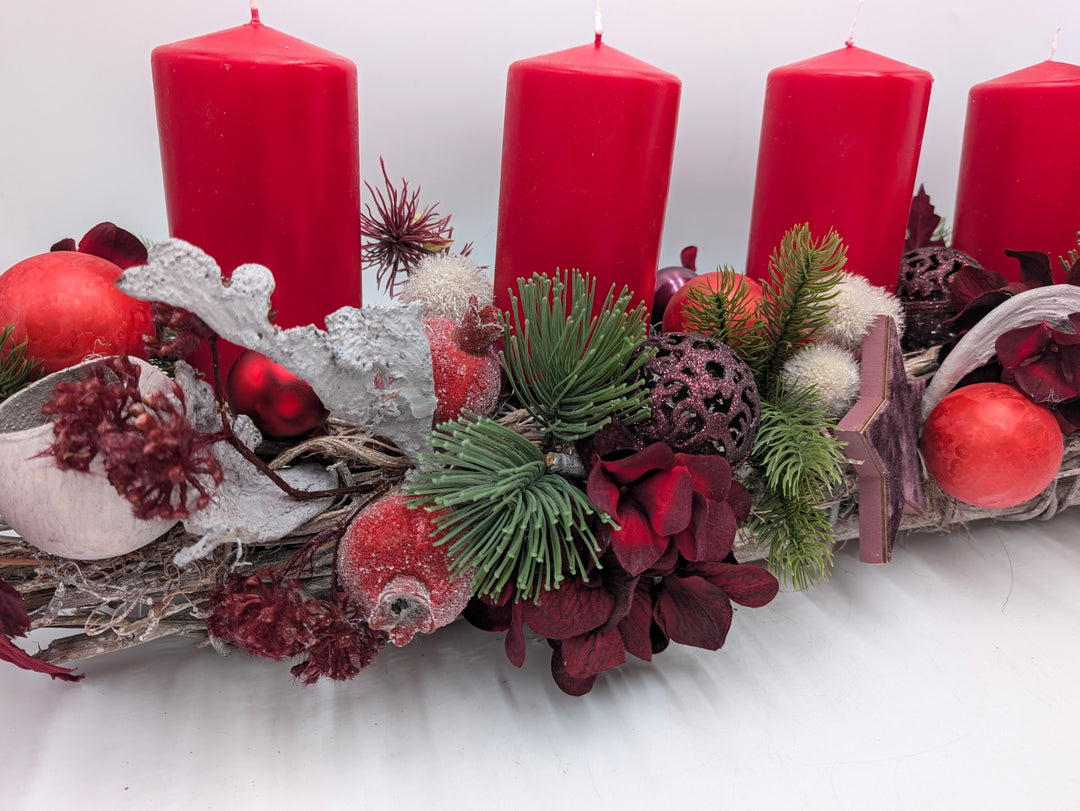Adventsgesteck Stern Hortensie rot