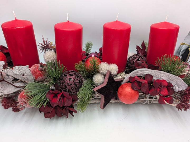 Adventsgesteck Stern Hortensie rot