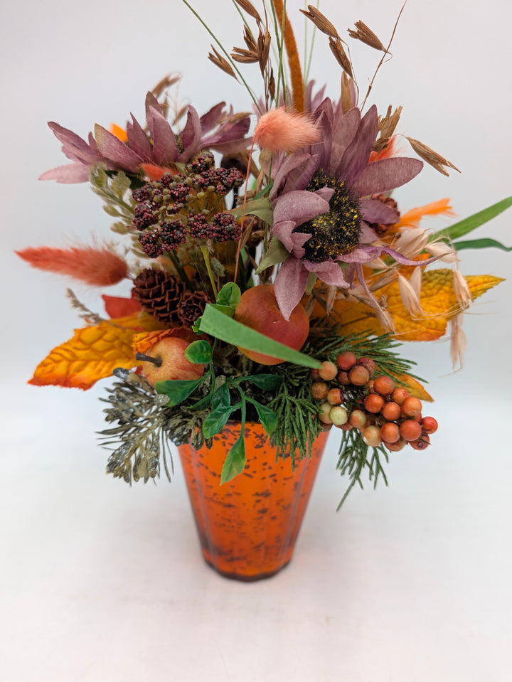 Herbstgesteck Sonnenblume lila orange