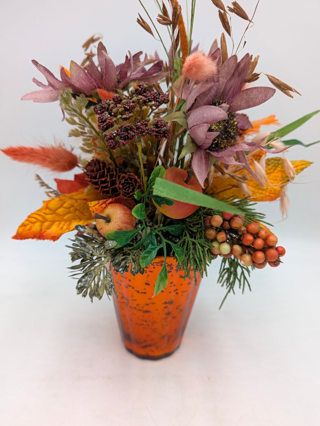 Herbstgesteck Sonnenblume lila orange