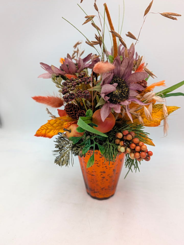 Herbstgesteck Sonnenblume lila orange