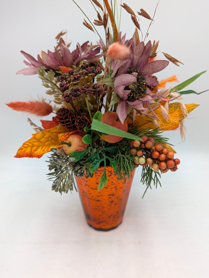 Herbstgesteck Sonnenblume lila orange