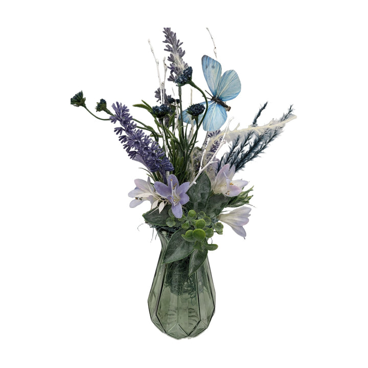Freigestellt Tischgesteck Sommergesteck Lavendel Schmetterling Gräser lila blau