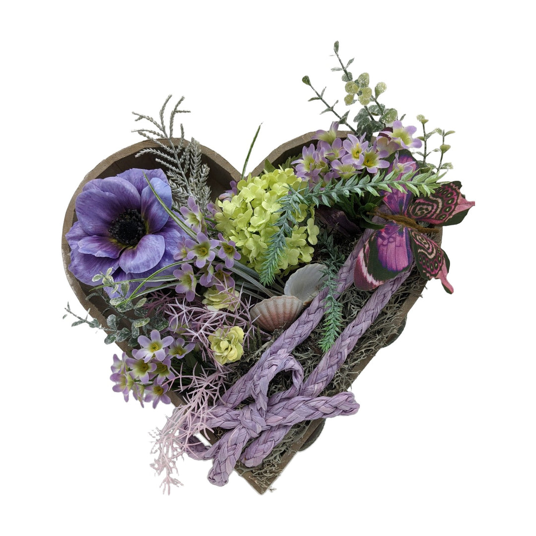 Freigestellt Sommergesteck Herz Schmetterling Muschel Anemone lila grün