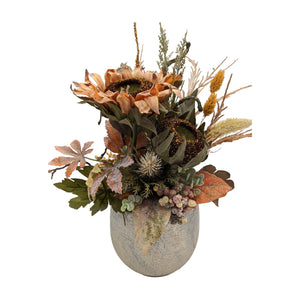 Freigestellt Sommergesteck Herbstgesteck Sonnenblume Distel Beeren Gräser apricot
