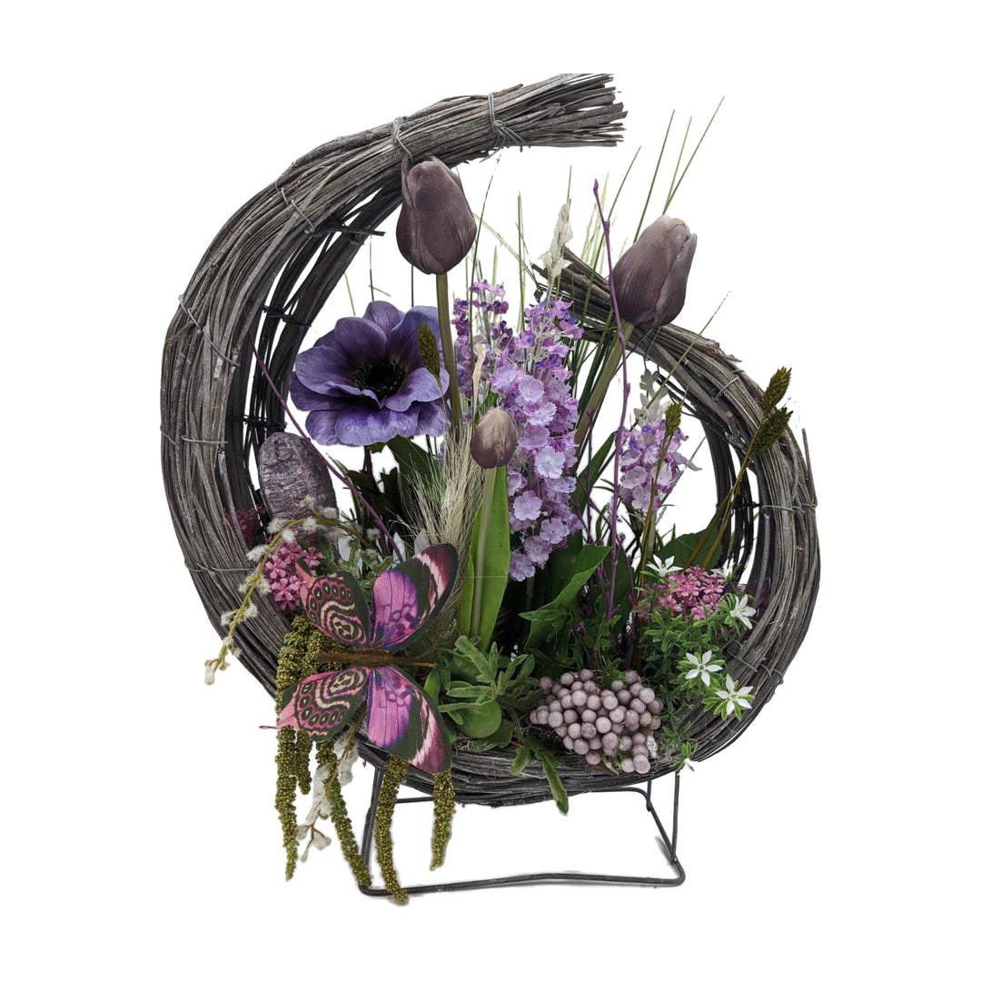 Freigestellt Sommergesteck Schmetterling Tulpen Anemone Beeren Gräser lila