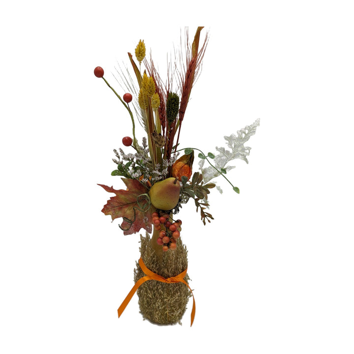 Freigestellt Herbstgesteck Birne Physalis Beeren Getreide Gräser orange