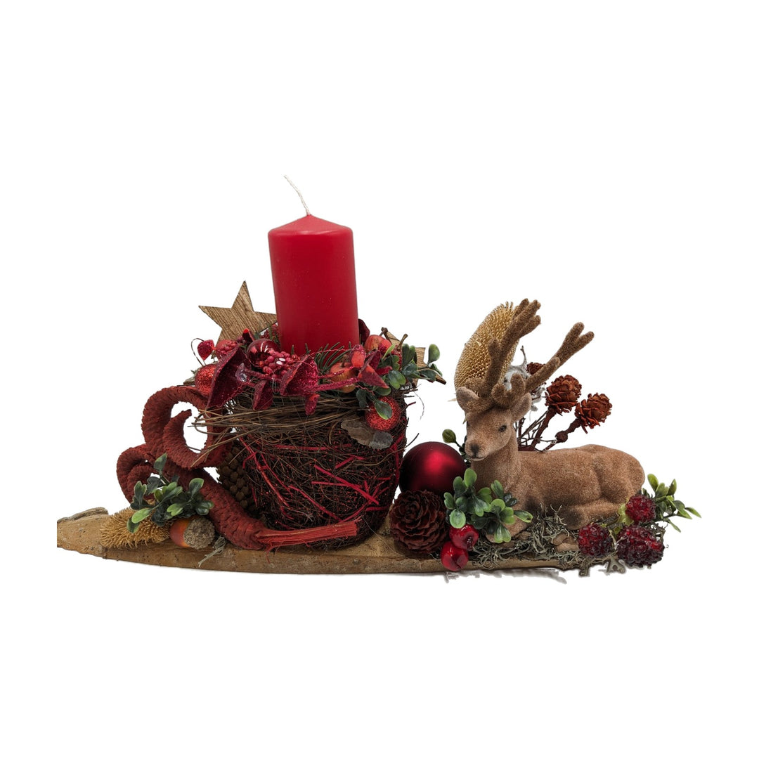 Freigestellt Weihnachtsgesteck Kerze Hirsch Kugel Stern Beeren rot natur
