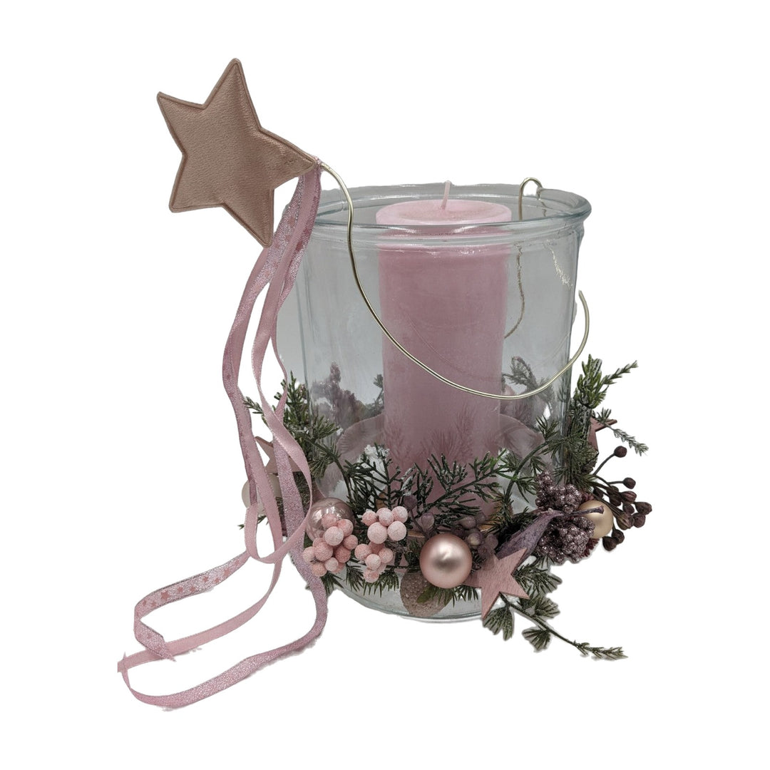 Freigestellt Windlicht Kerze Kugel Stern Beeren Tanne rosa