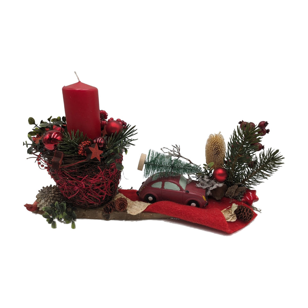 Freigestellt Weihnachtsgesteck Kerze Auto Tannenbaum Kugeln Stern rot grün