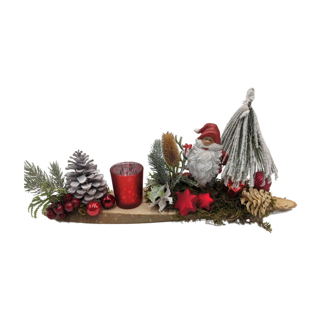 Freigestellt Weihnachtsgesteck Teelicht Kugel Stern Beeren Tanne Weihnachtsmann rot