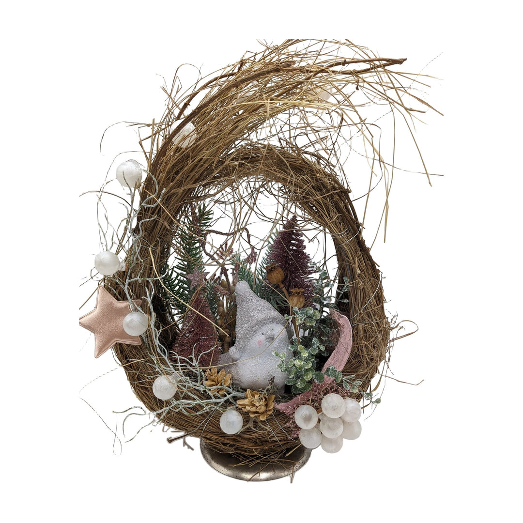 Freigestellt Wintergesteck LED Vogel Stern Mohnkapseln rosa natur