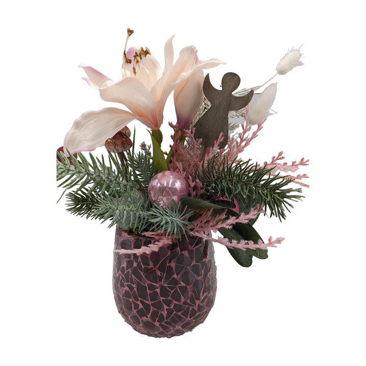 Freigestellt Weihnachtsgesteck Amaryllis Kugel Engel Tanne rosa