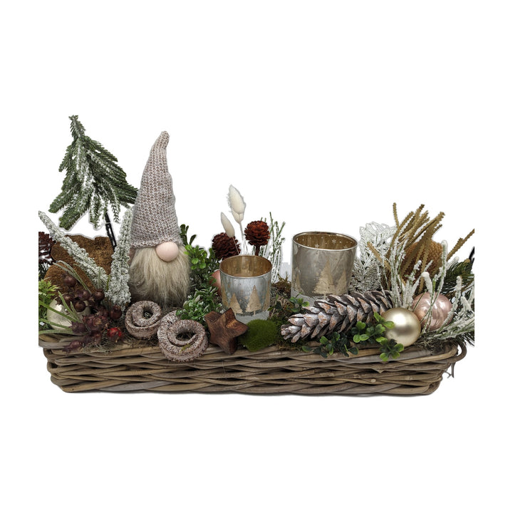 Freigestellt Weihnachtsgesteck Korb Wichtel Teelicht Kugel Stern creme natur