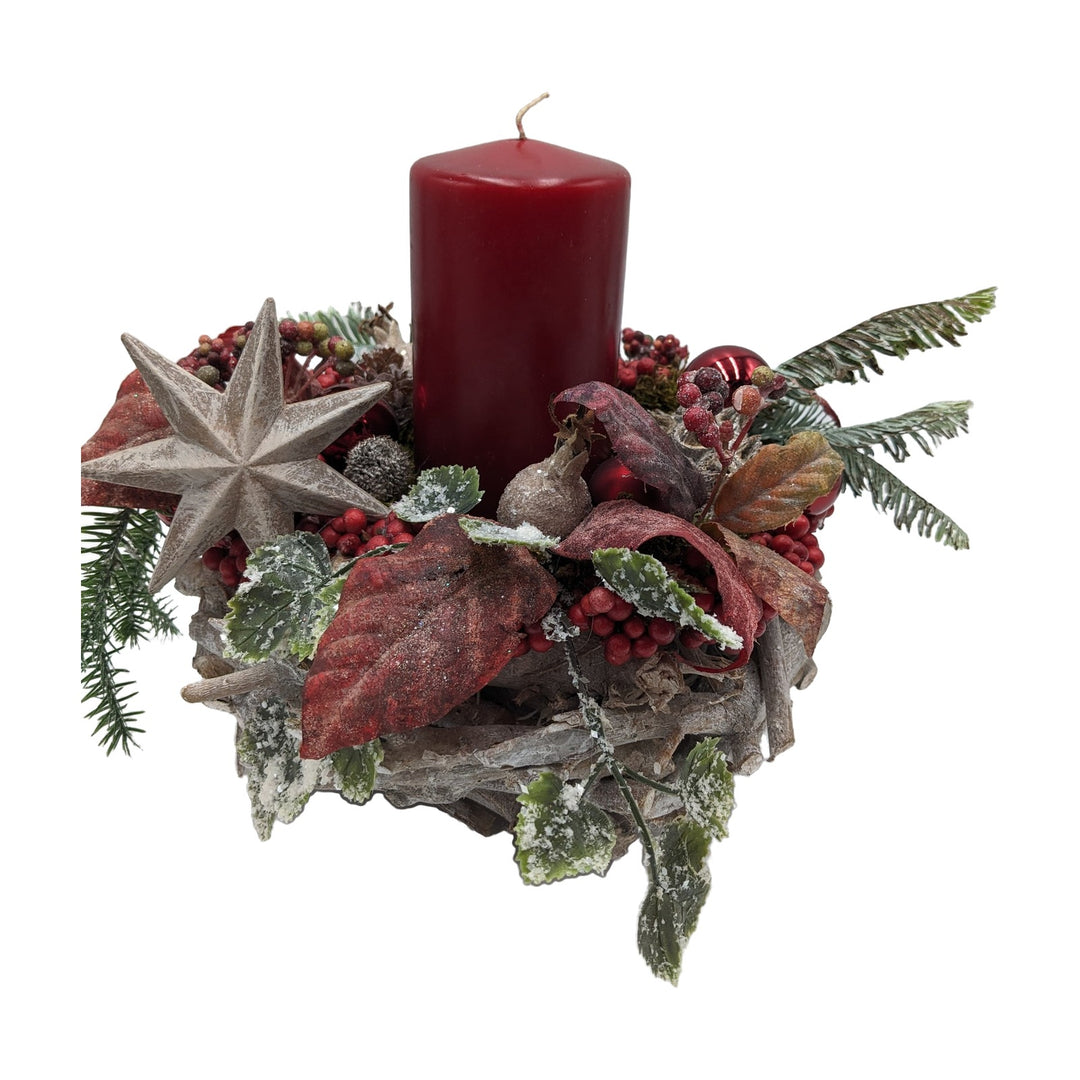 Freigestellt Weihnachtsgesteck Kerze Stern Mohn Beeren rot natur