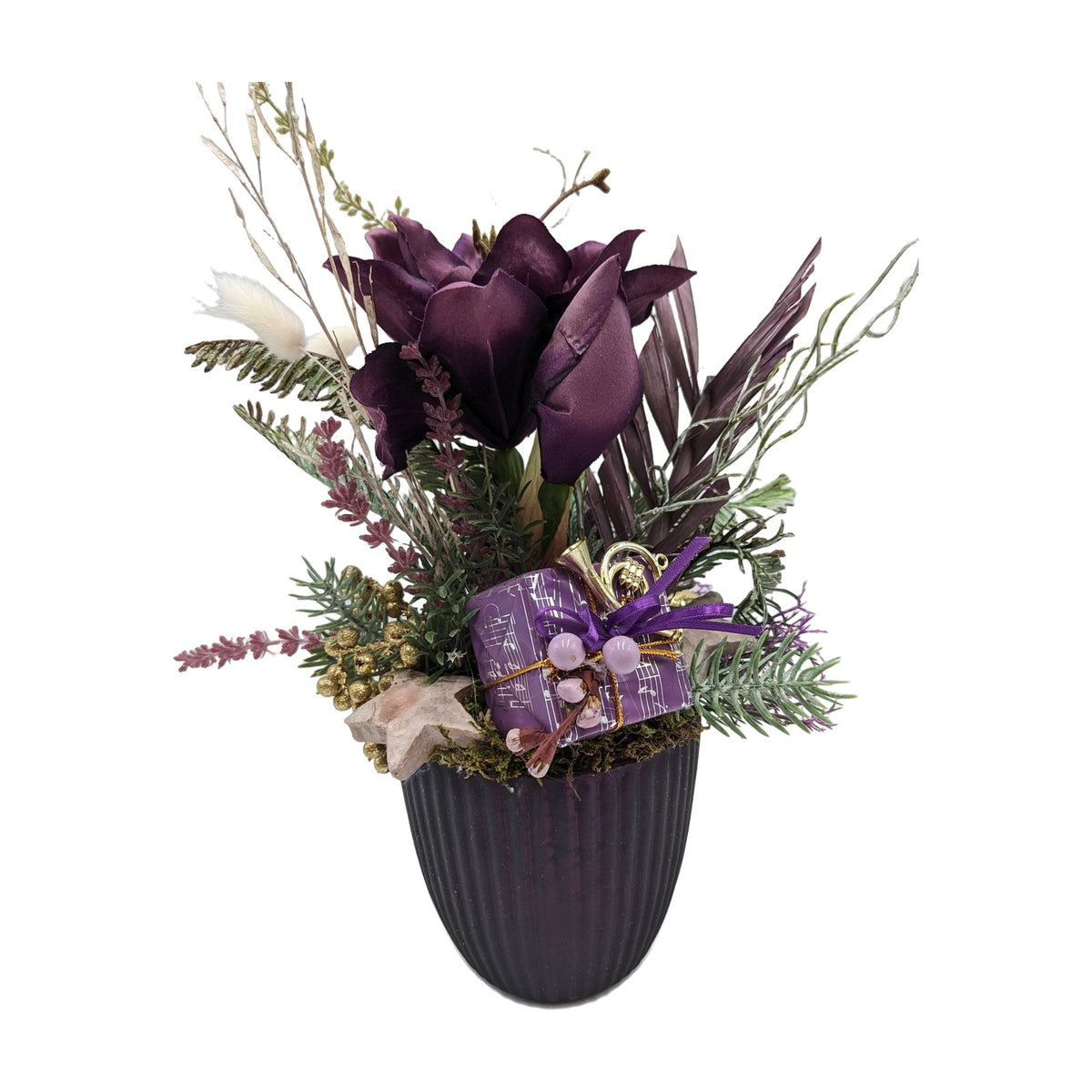 Freigestellt Wintergesteck Amaryllis Stern Geschenk lila gold