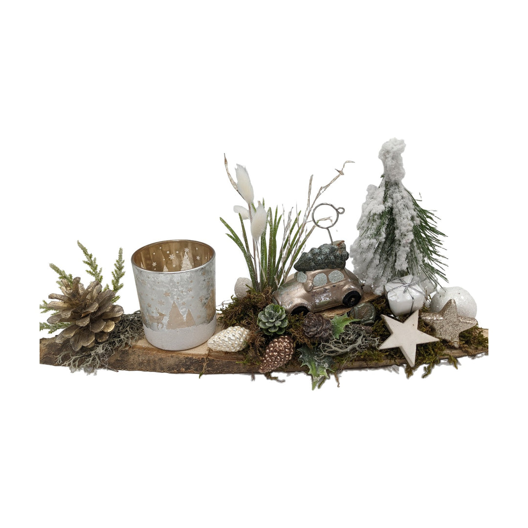 Freigestellt Weihnachtsgesteck Windlicht Auto Geschenk Kugel weiß gold