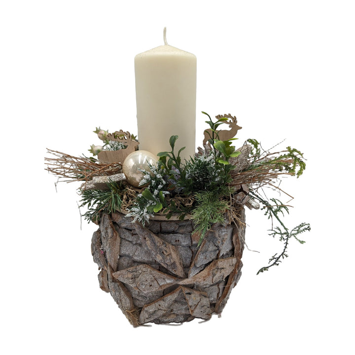 Freigestellt Weihnachtsgesteck Kerze Kugel Stern Hirsch creme natur