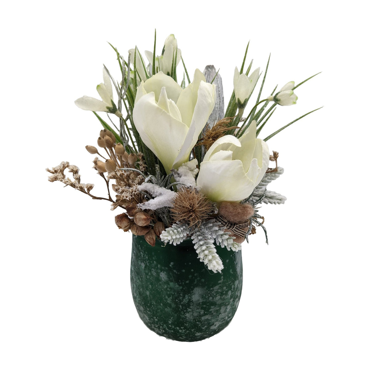 Freigestellt Wintergesteck Amaryllis Schneeglöckchen Tanne weiß grün