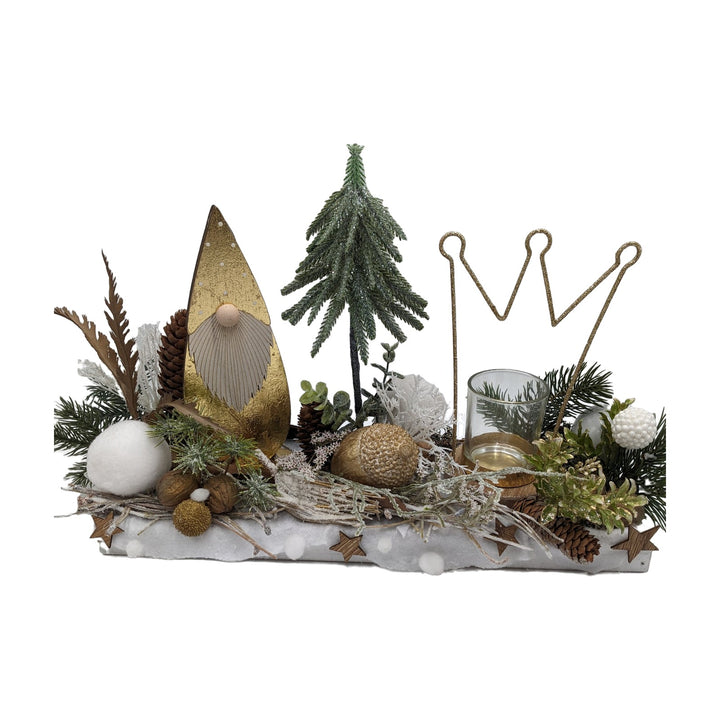 Freigestellt Weihnachtsgesteck Teelicht Wichtel Krone Tannenbaum gold weiß