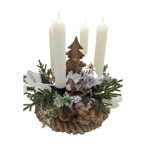 Freigestellt Adventsgesteck Schaukelpferd Haus Stern creme natur