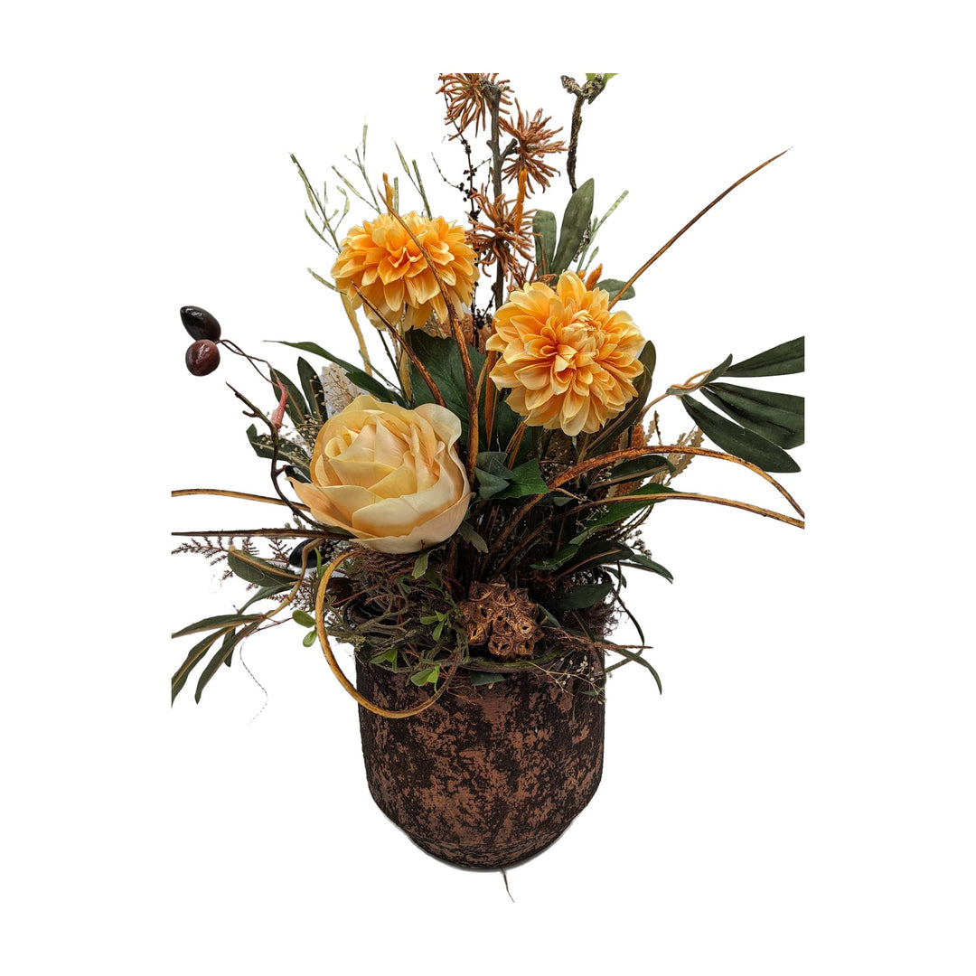 Freigestellt Herbstgesteck Rose Chrysantheme Gräser orange braun