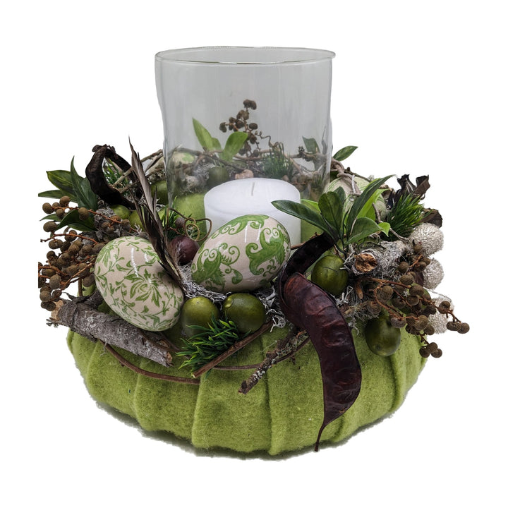Freigestellt Ostergesteck Windlicht Porzellaneier Beeren grün natur