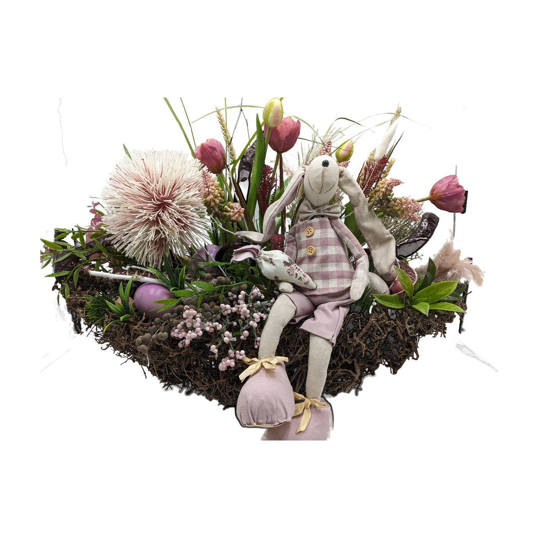 Freigestellt Ostergesteck Hase Tulpen Eier Hyazinthen rosa creme