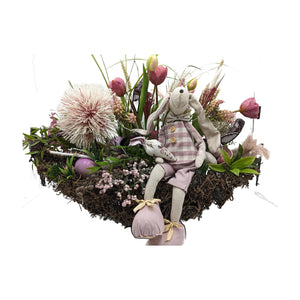 Freigestellt Ostergesteck Hase Tulpen Eier Hyazinthen rosa creme
